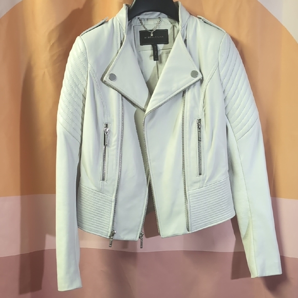 BCBGMaxAzria Jackets & Blazers - BCBGMAXAZRIA White Biker-Style Leather Jacket